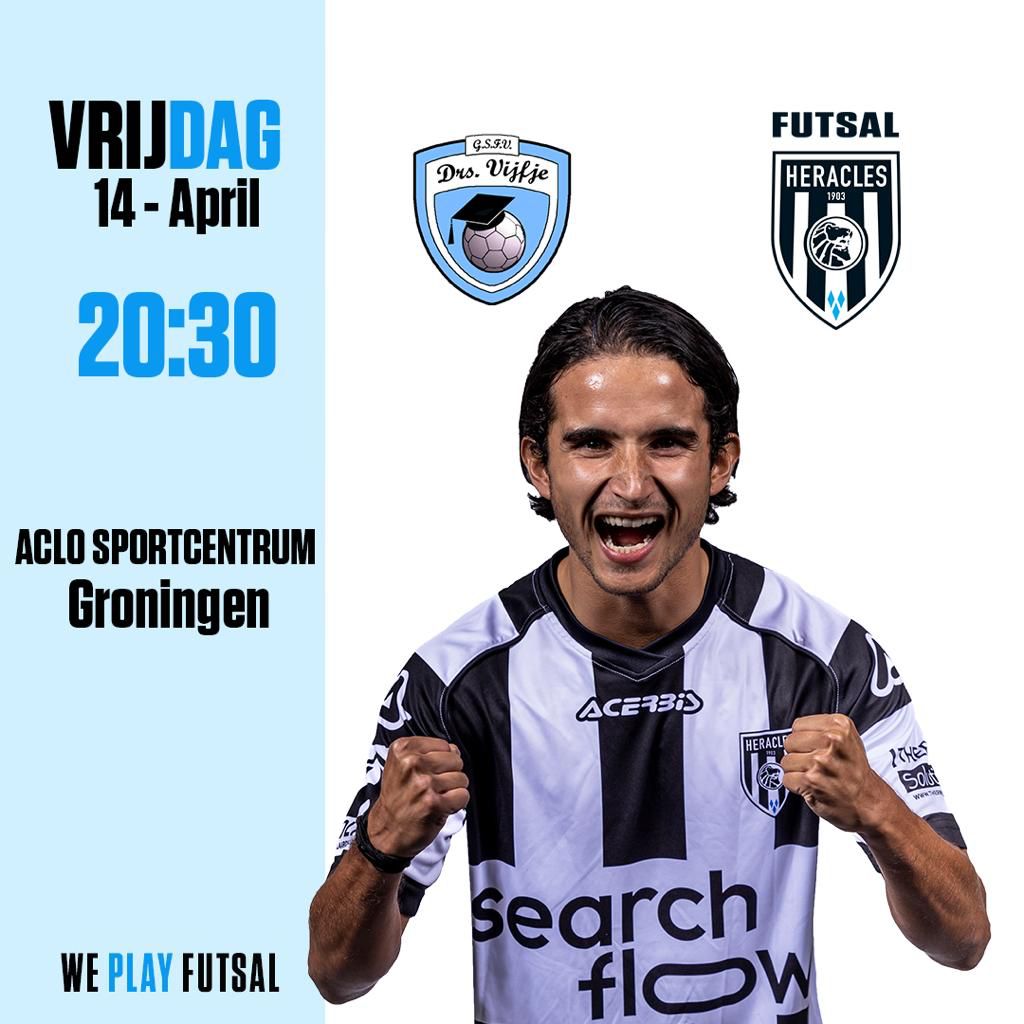 HeraclesFutsal's tweet photo. 📆 vrijdag 14 april 
⏳20:30 uur
📈 Eerste divisie
🆚 Drs. Vijfje 
🏟️ Aclo sportcentrum, Groningen

#heraclesalmelo #almelo #futsal #drsvijfje https://t.co/mcjD8gM6p3