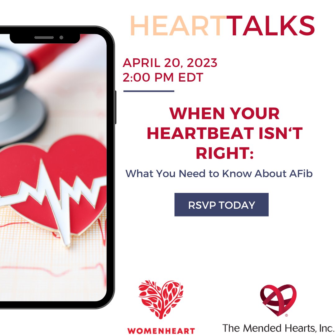 advcardiohealth's tweet photo. Join @WomenHeartOrg &amp; @MendedHearts for a free webinar discussing what you need to know about #AFib on April 20 at 2 pm ET.

Learn more and register now: https://t.co/ZnnZR0CpZE https://t.co/c3uTcAhgAy