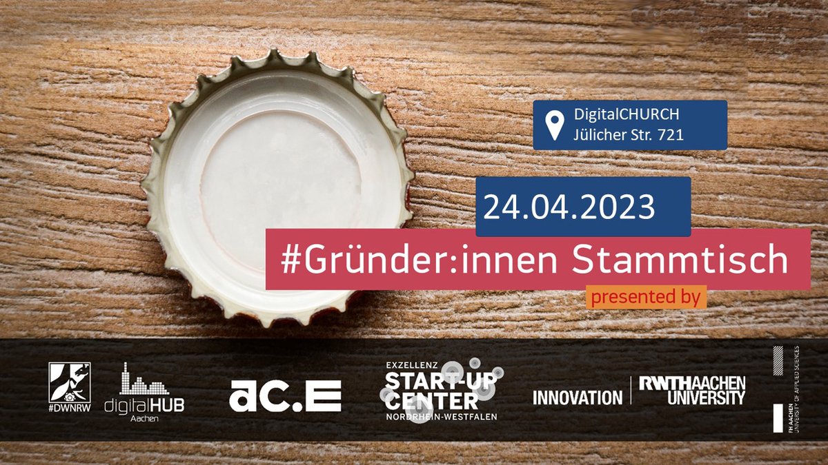 RWTHInnovation's tweet photo. Join us for the #FoundersRoundtable | Pitch your idea spontaneously and receive immediate feedback from the community as well. All (future) entrepreneurs are welcome!
24 April (Monday), 7 p.m. | digitalCHURCH
Register for free: https://t.co/CIA54nXepa https://t.co/W7rRrqbtPN