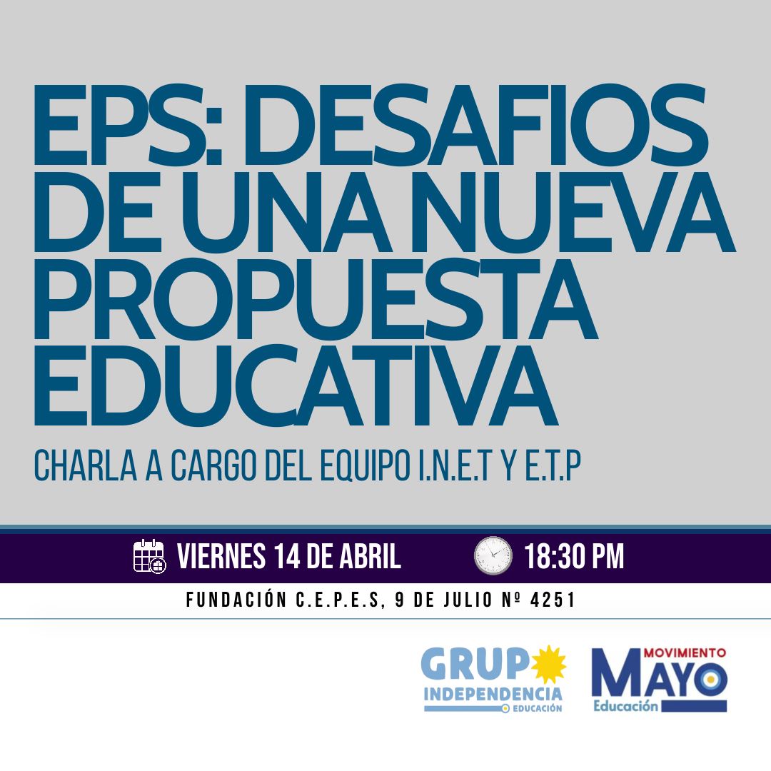 MayoMdp's tweet photo. EPS: Desafíos de una nueva propuesta educativa.

📅 Este viernes 14 de abril en 9 de Julio 4251 18.30 hs acercate a participar de la charla a cargo del equipo INET y ETP

@RaulCalamante 
@estradanorace https://t.co/5J9AAza7N3