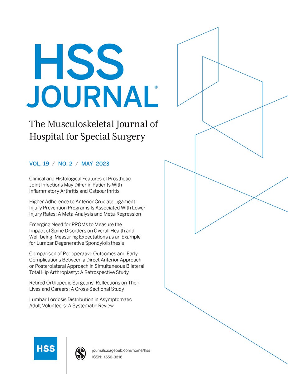 Our May issue is online! Featuring original  research, review articles, & commentary. #OrthoTwitter #RheumTwitter #PTTwitter #MSKrad #AnesTwitter

journals.sagepub.com/toc/hssa/19/2