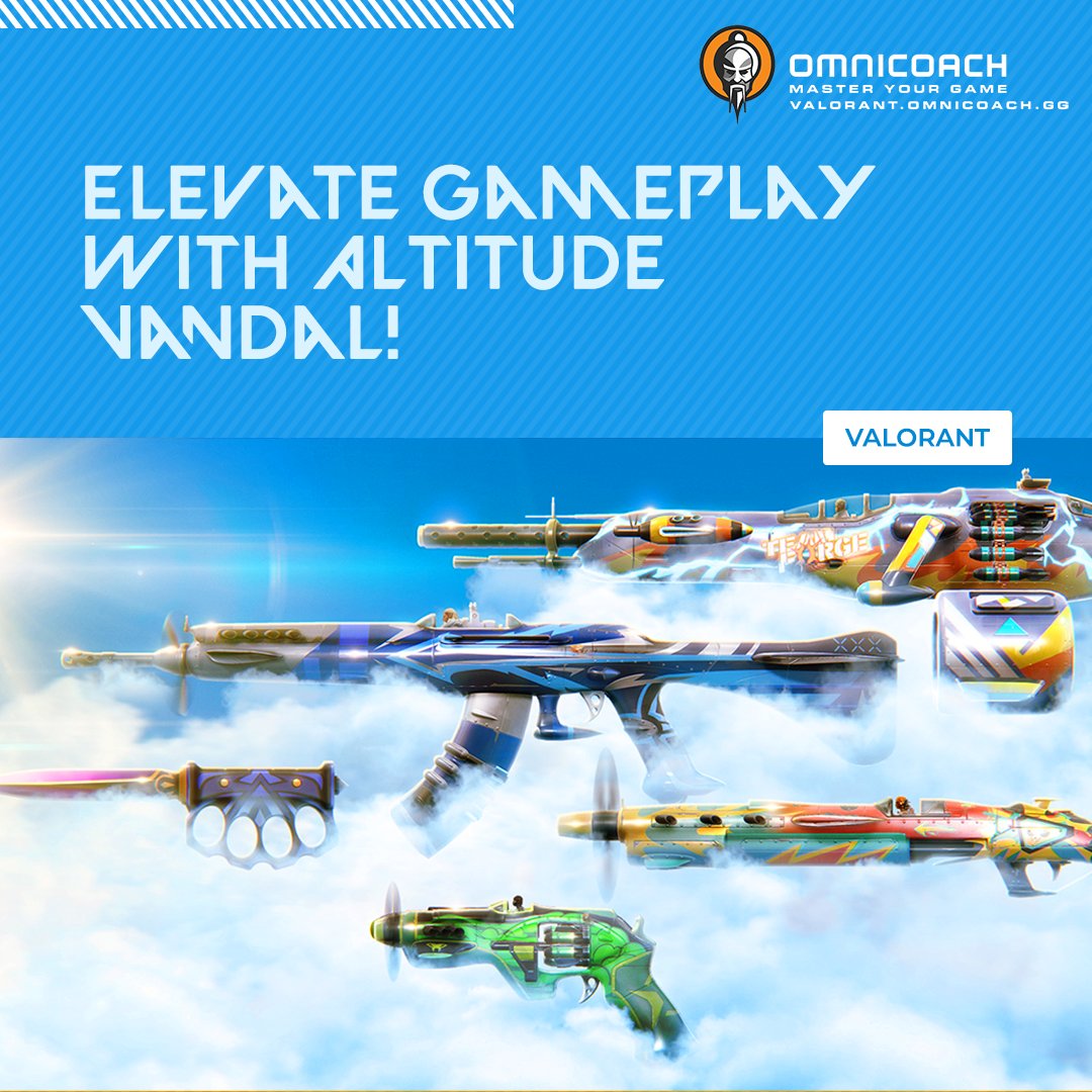 🚀 #Omnicoach users! Altitude skin bundle now in #Valorant shop! 🎮

✈️ Elevate gameplay with Altitude Vandal, Odin, Bucky, Sheriff &amp; Melee! 🌟

🔥 Upgrade your arsenal today! 🛒
#Omnicoach #AltitudeBundle #GameSkins #ValorantSkins #GamingCommunity