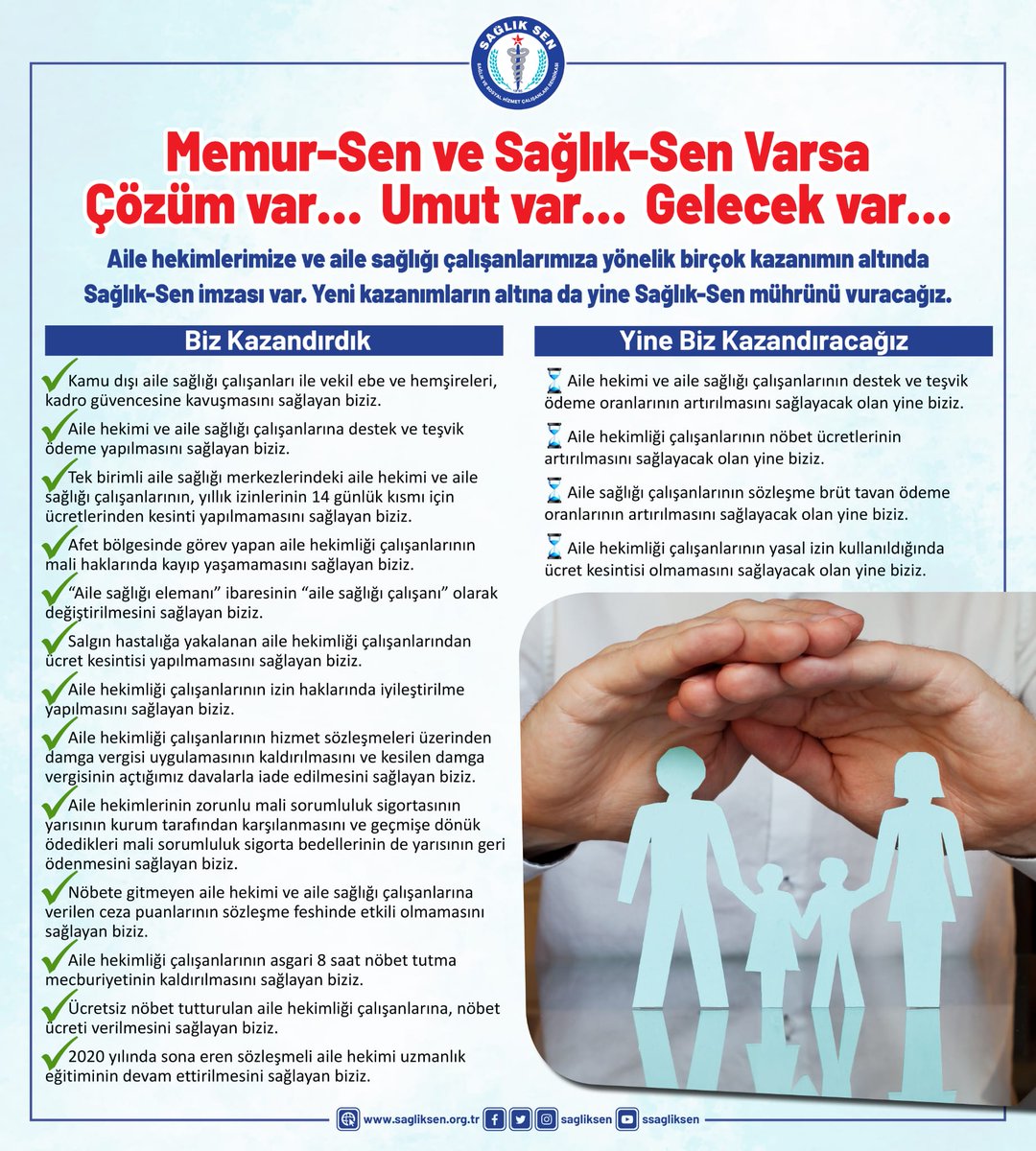 sagliksen's tweet photo. Çözüm odaklı sendikal anlayışımızla çalışanlarımızın birçok sorununa neşter vurduk.

Aile hekimlerimize ve aile sağlığı çalışanlarımıza yönelik birçok kazanımın altında Sağlık-Sen imzası var. 

Yeni kazanımların altına da yine Sağlık-Sen mührünü vuracağız

#SağlıkSenVarsaÇözümVar https://t.co/QiHzknjvvm