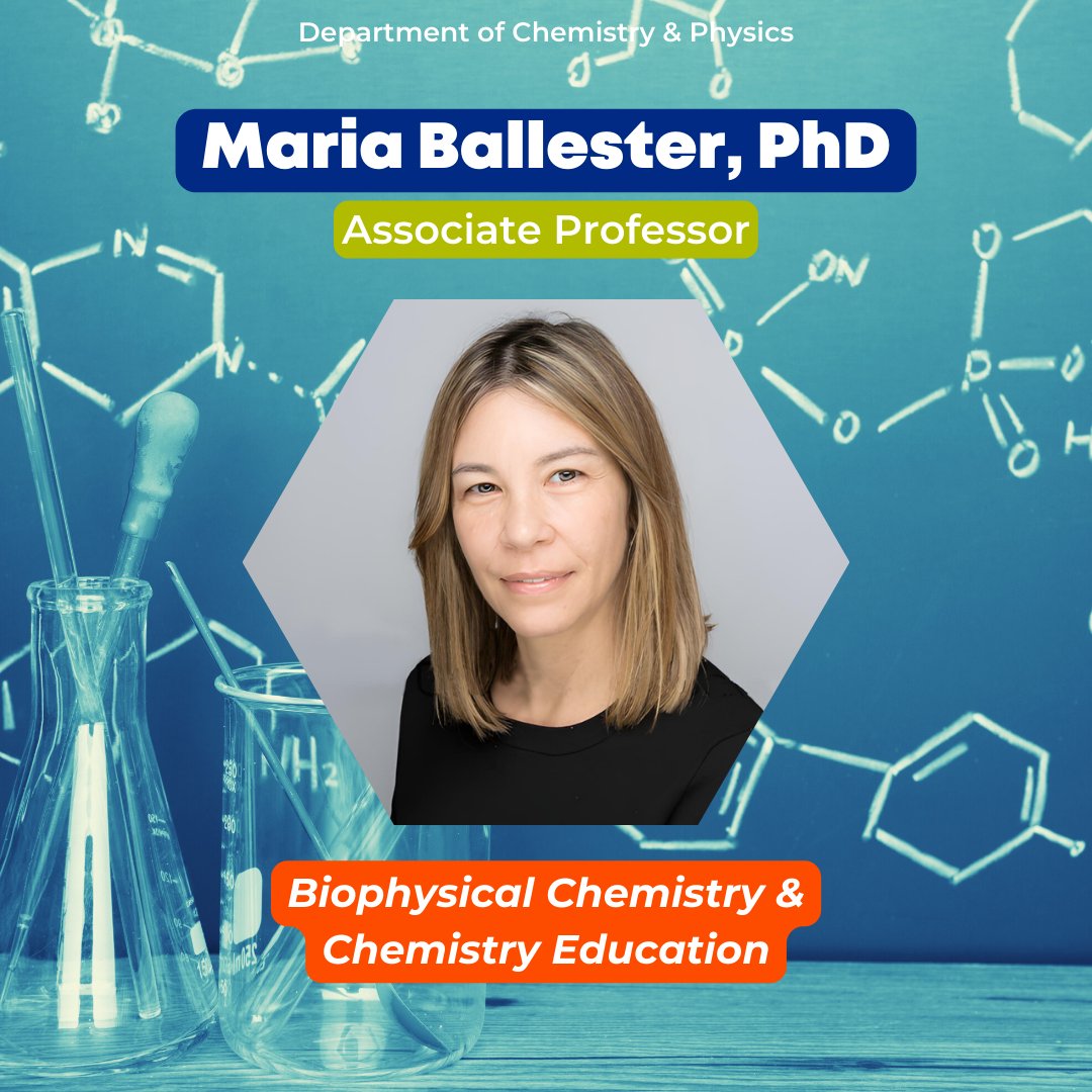 HalmosDean_NSU's tweet image. Introducing Dr. Maria Ballester: Associate Professor of Biophysical Chemistry &amp;amp; Education in the Dept. of Chemistry &amp;amp; Physics!🦈

Dr. Ballester is passionate about mentoring students. Her research focus is on the conformation &amp;amp; basicity of porphyrins.🧪
-
#NSU #HCAS #Halmos