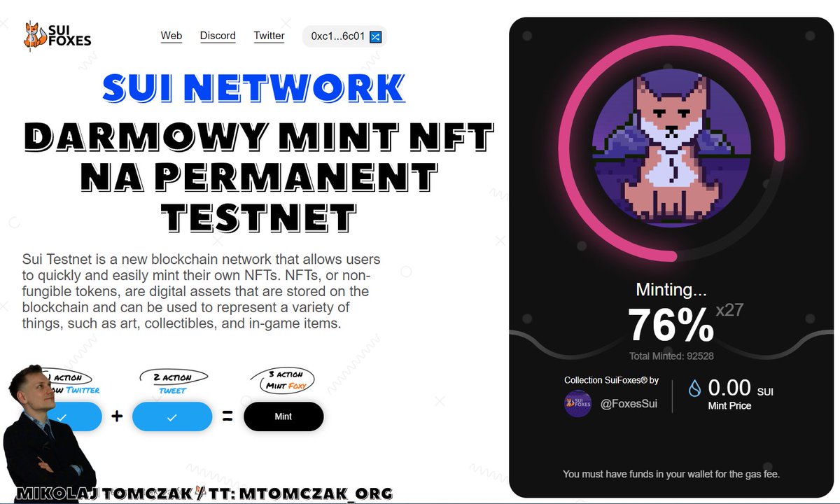 MikolajTomczakX's tweet photo. 🌊 Mamy możliwość wymintowania darmowego #NFT od @FoxesSui na sieci @SuiNetwork #testnet. 

Warto to zrobić w ramach spekulacyjnych działań pod #airdrop. Ilość #NFT jest ograniczona, więc należy się pospieszyć!

info by @kryptoremontier
👉 mint: https://t.co/h2vzYRwWMS https://t.co/QgEhZFq3Wu