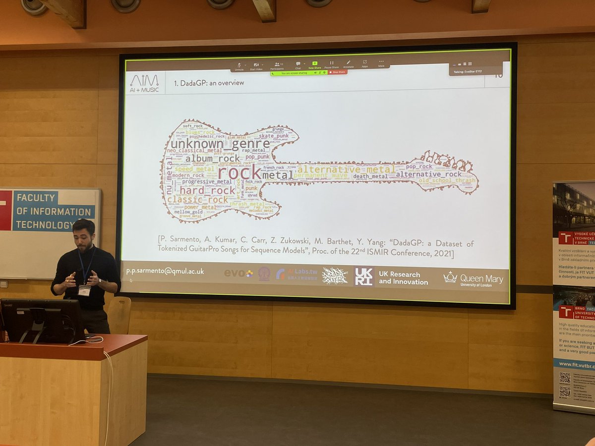Sadkins65's tweet photo. Awesome talk from @umpedronosapato on controlling the genre and instrumentation of guitar tablature generation, with some great audio examples! @EvostarConf @c4dm https://t.co/fnSwapuZB7