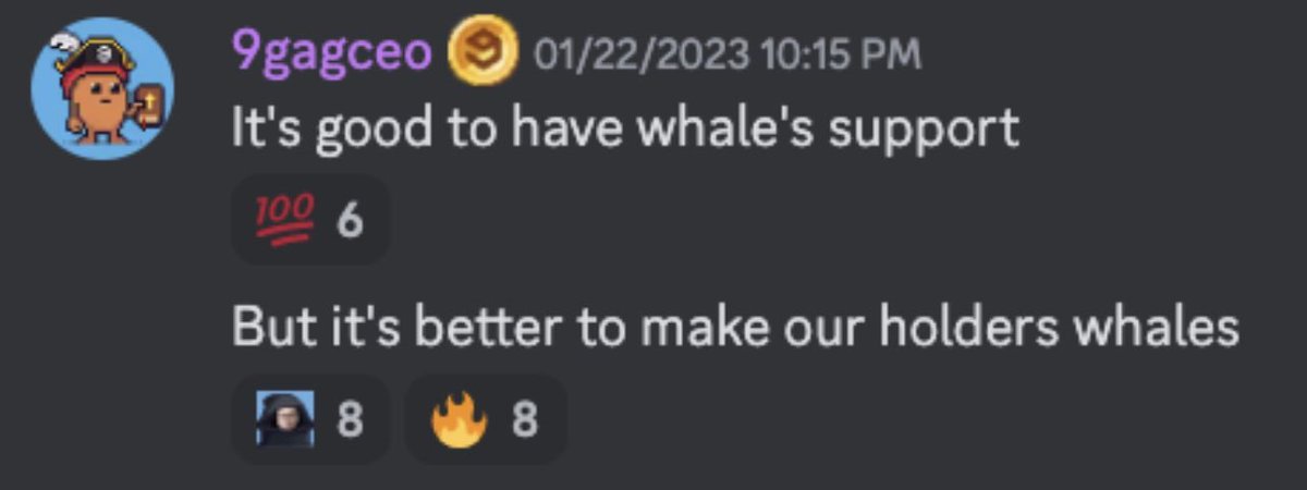 NFTlearn1992's tweet photo. Ahoy everyone. 
I never write tweets and just like watching from the sidelines.
But today I wanted to share my story about @Memeland 
Remember when @9gagce said this: Its good to have whales support. But its better to make our holders whales. https://t.co/yE1cuFqkzA