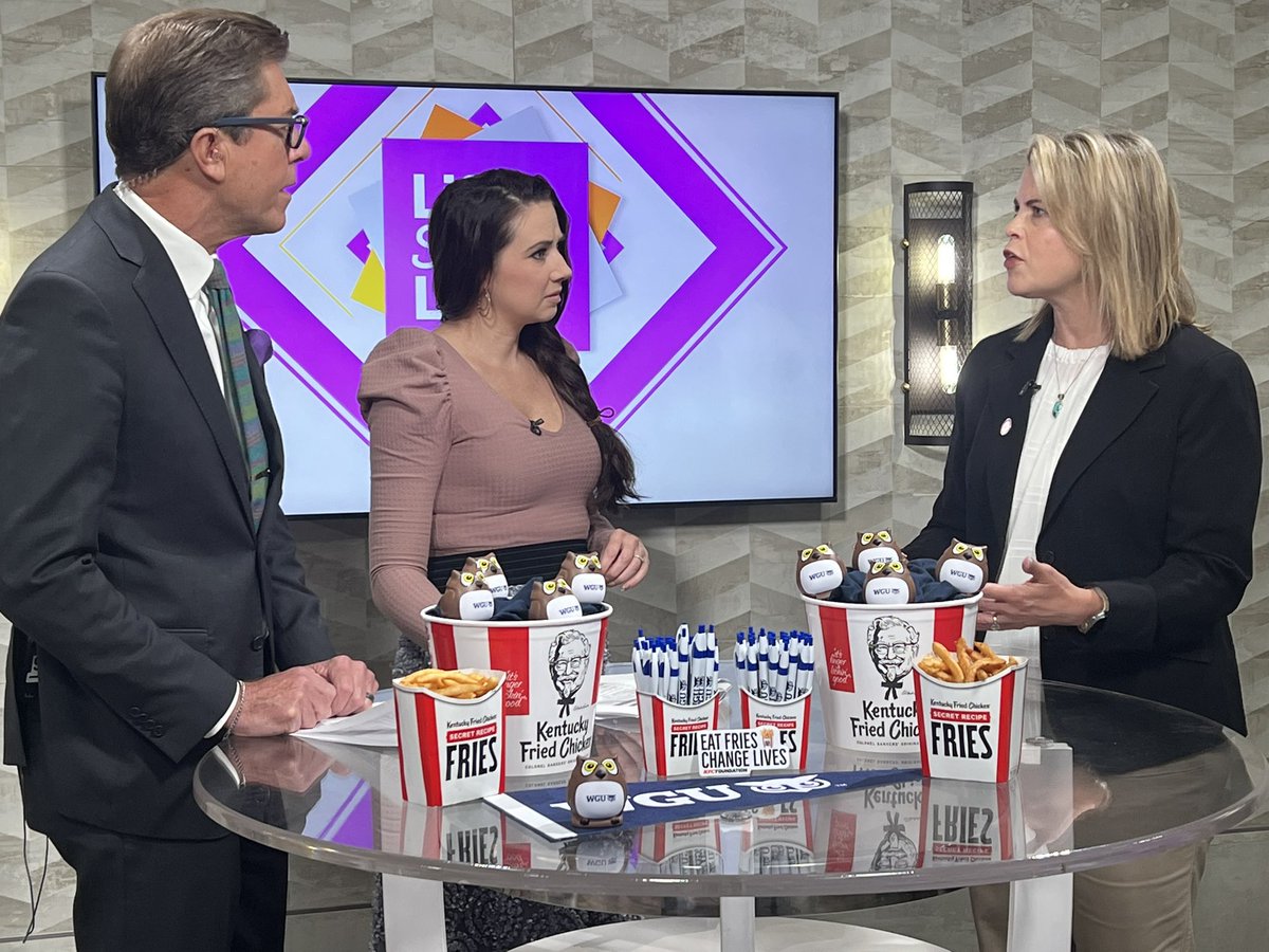 It was a pleasure to join <a href="/LifeStyleLive8/">Life.Style.Live!</a> this morning on <a href="/WISH_TV/">Wish Tv</a> to chat all things <a href="/KFCfoundation/">KFC Foundation</a> and <a href="/wgu/">Western Governors U.</a>. This important partnership is creating opportunity for so many eligible KFC restaurant employees across Indiana and beyond. 🦉 + 🍗 = 👩🏻‍🎓