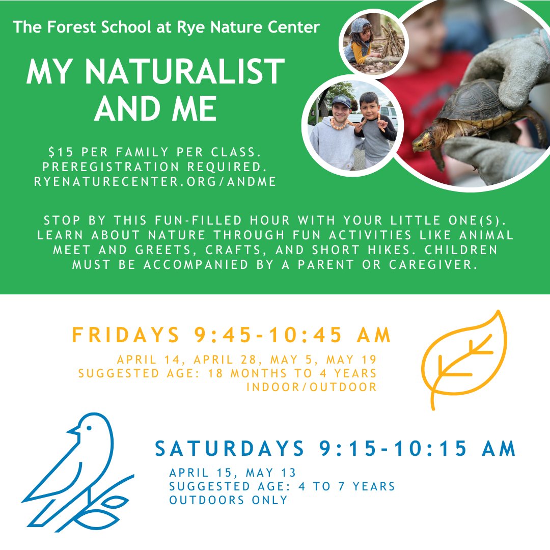 RyeNatureCenter's tweet photo. Your favorite programs have returned with a new name...My Naturalist and Me! Join us for these fun-filled sessions of seasonal exploration. Preregistration required https://t.co/C92oeQYw7D https://t.co/IpphDB6v8A