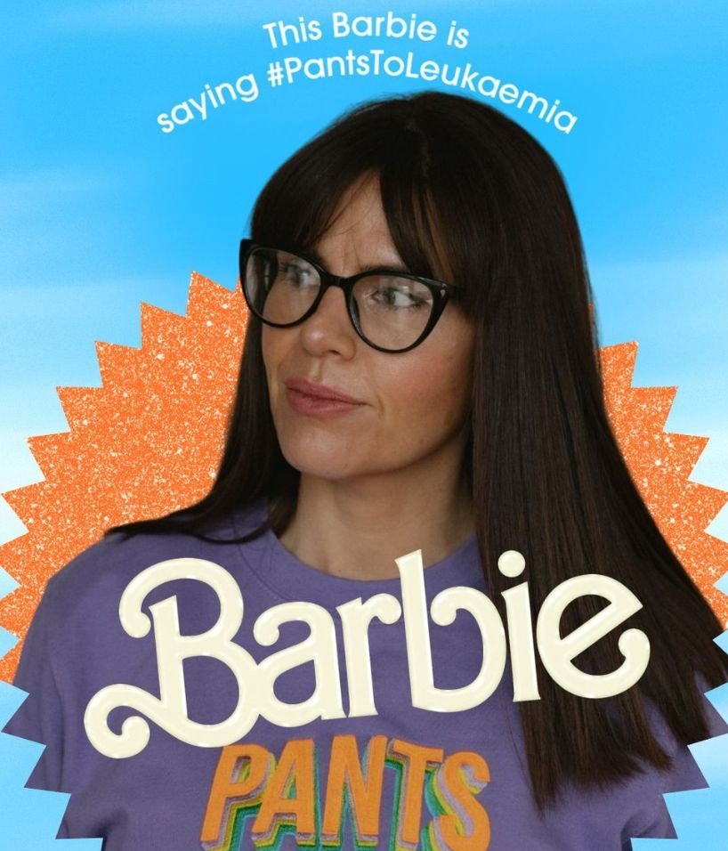 LeukUK's tweet photo. This #Barbie (@h_peckham) has been saying #PantsToLeukaemia since her son Bodhi was diagnosed with acute lymphoblastic #leukaemia last year.

#BarbieMoive | #BarbieTheMovie https://t.co/x7Re6tZGf9