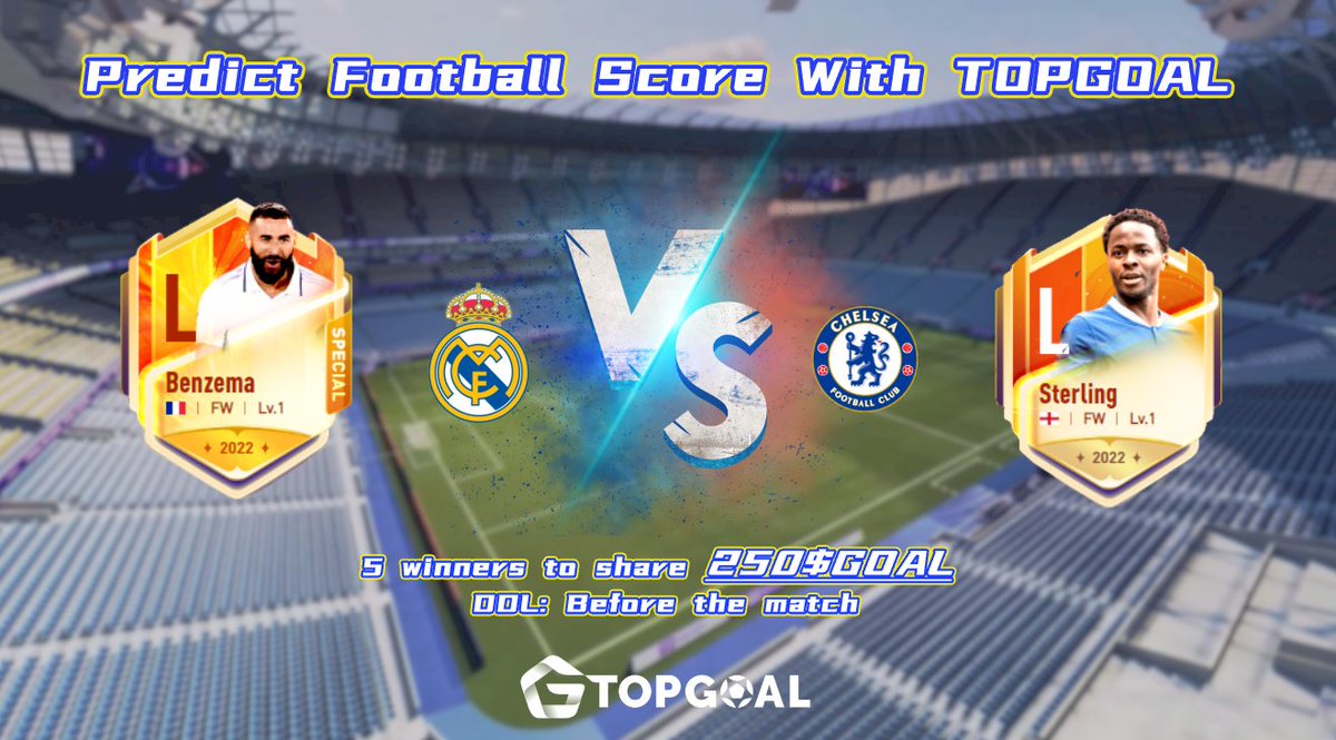 🎰 Predict Football Score With TOPGOAL 🎰

⚒️ Upcoming match: <a href="/realmadrid/">Real Madrid C.F.</a> vs <a href="/ChelseaFC/">Chelsea FC</a>

💸 5 winners will share 250 $GOAL

1⃣ Follow
2⃣ Tag3 +❤️+ RT
3⃣ Comment your score
⏰ Before kick-off

🤓 Good luck and happy predicting!