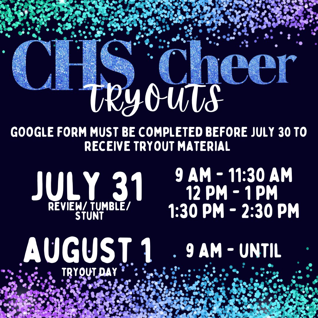 M A R K Y O U R C A L E N D A R S CHS Cheer Tryout dates are here!! Everything you need is on the website listed in our bio. ⬆️ ‼️YOU MUST HAVE AN UP TO DATE PHSYCIAL IN ORDER TO TRYOUT‼️