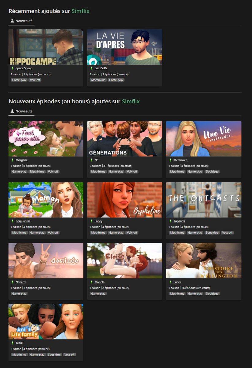 SmileHolicArt's tweet photo. Je n'ai pas eu le temps de vous faire un recap des nouveautés avant donc voilà les nouveautés sur #Simflix de Dim 9 à Merc 12
Série : @EricJSUG
Episodes : @MomoPerez7 @NSProduction99 @merenwensworld @conjureuse @Kapands @nanetteytb @manola_sims @judie_ytb
Bonus : @enora_sims https://t.co/1r2WJnyrOK