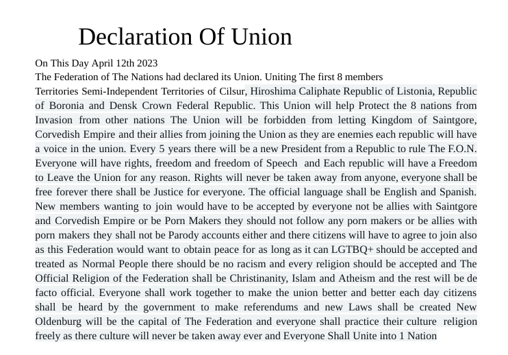 The Union has been created.