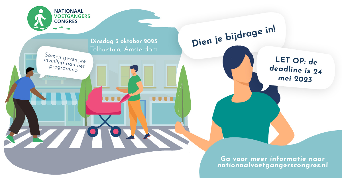 Ook dit jaar dagen we jou uit om te laten zien hoe jij de voetganger een stap verder brengt. Heb je een succesvolle aanpak of een project dat kansen biedt om ruimte te maken voor de voetganger?

Dien je bijdrage in via bit.ly/419pKgY.
#voetgangerscongres #devoetganger