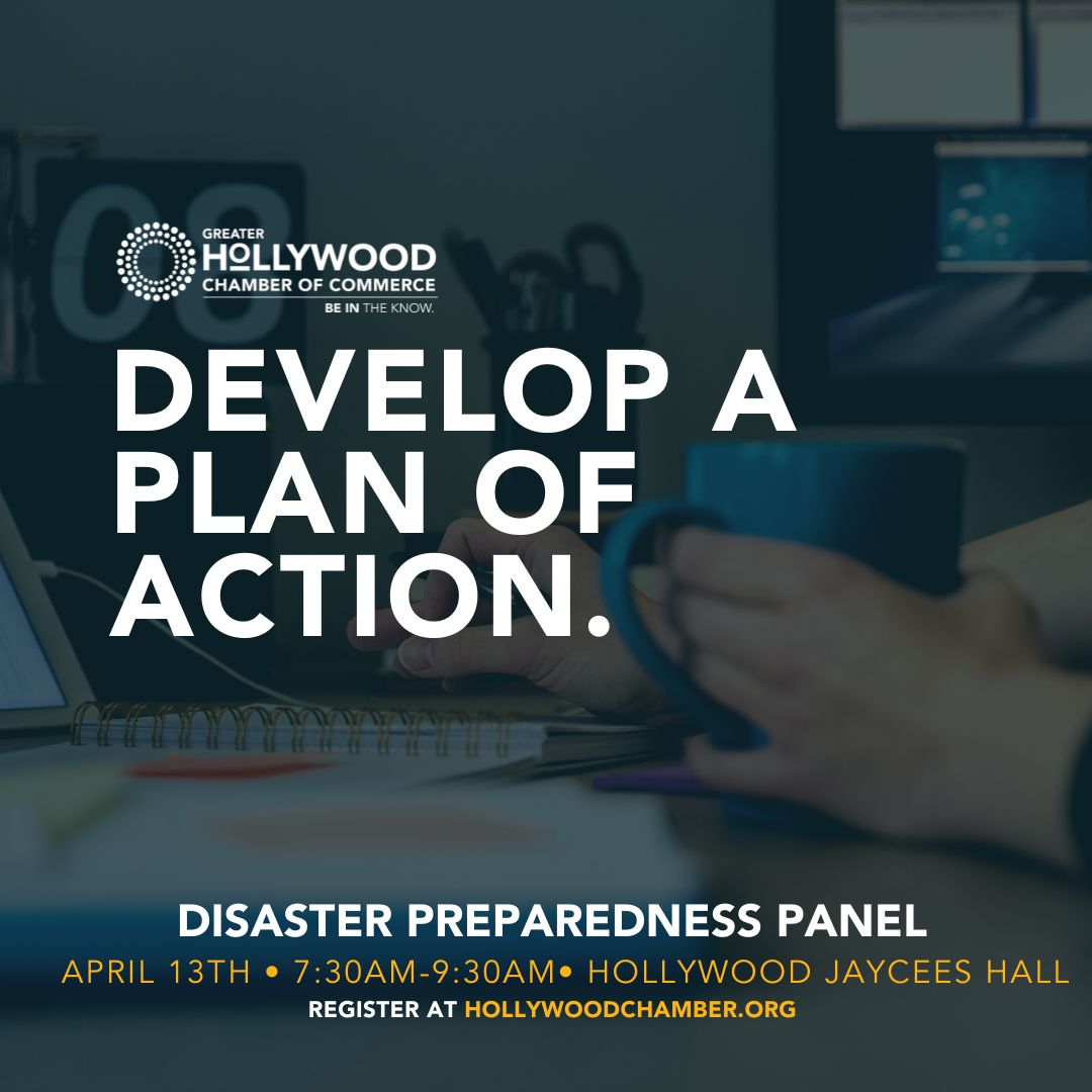 Disasters can strike anytime, anywhere. Learn how to prepare and protect your business. Don't miss out on the chance to learn from the best! Our Disaster Preparedness Breakfast panel is tomorrow from 7:30am-9:30am. Register now @ hollywoodchamber.org

#LiveLoveLocal
