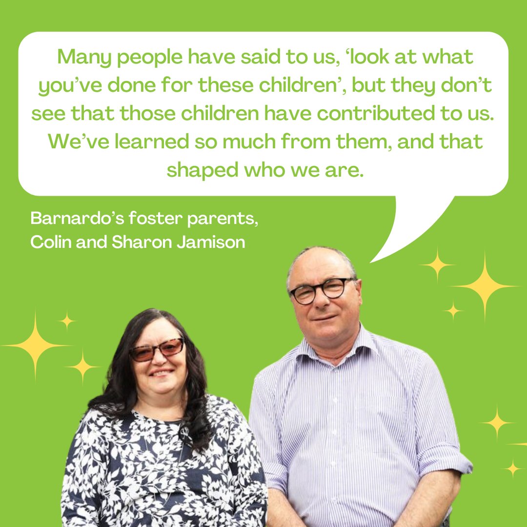 East-Belfast Barnardo's foster parents, Colin and Sharon Jamison, recently won the Spirit of Northern Ireland Award for their incredible kindness, fostering almost 30 children during the last 34 years 💚✨ You can learn more about fostering with Barnardo's on our website 💻