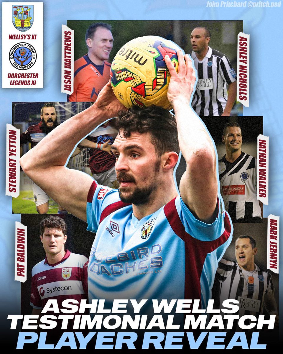A look at some of the players who will be playing in <a href="/AshleyWellsy/">ashley wells</a>’s Testimonial on Friday 5th May! 👀

🎟️ Tickets are on sale, join us for what will be an entertaining evening: sales.weymouthfootballclub.co.uk/index.php?id_p…

<a href="/Dorsetechosport/">Dorset Echo Sport</a> <a href="/solentsport/">BBC Radio Solent Sport</a> <a href="/WimborneTownFC/">Wimborne Town FC</a> <a href="/DorchTownFC/">Dorchester Town FC</a> <a href="/PortlandUnited/">Portland United FC</a>