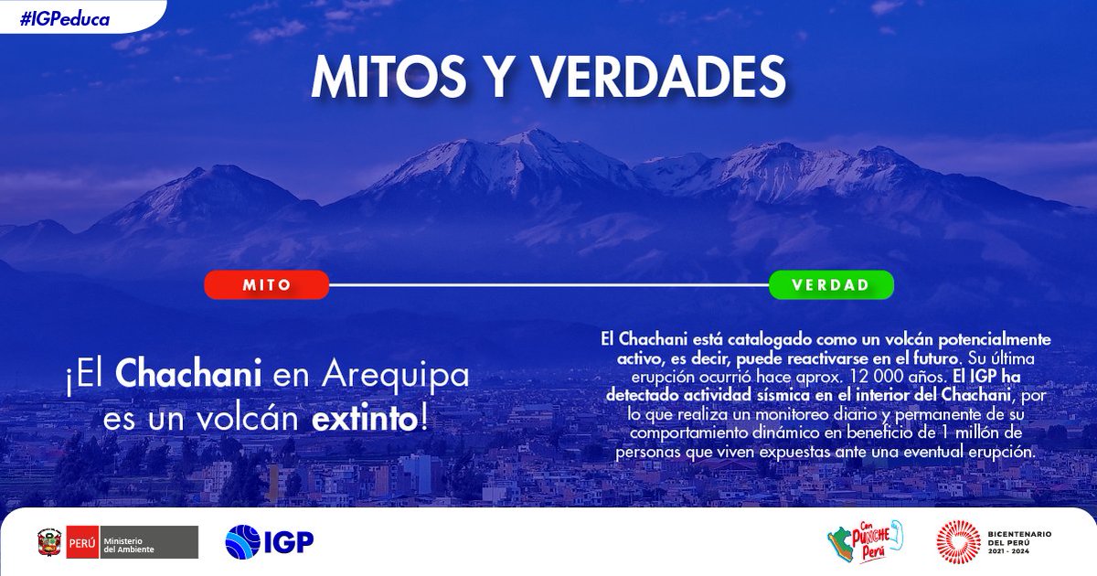 igp_peru's tweet photo. El Chachani 🌋 está situado a 22 kilómetros del centro de la ciudad de Arequipa y es uno de los volcanes más característicos del sur del país. Sin embargo, se dice que es un volcán extinto. ¿Lo es? Conoce la verdad sobre este mito gracias al #IGP.
#IGPeduca #MesDeLaVulcanología https://t.co/doQTZAJo3B