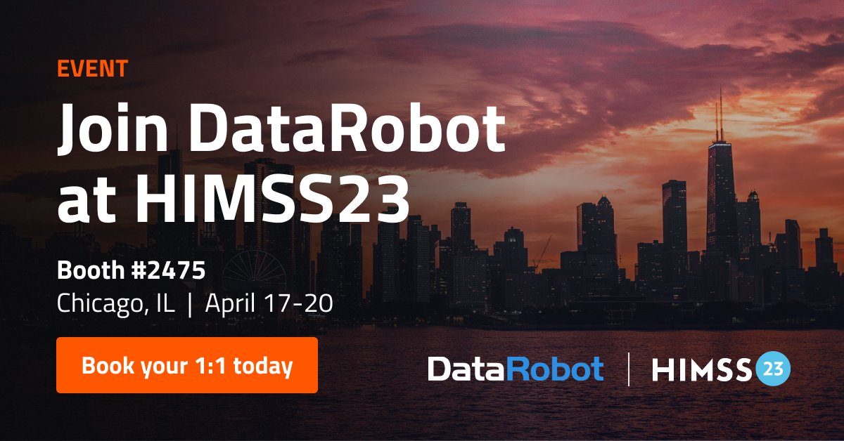 DataRobot's tweet photo. 🩺 One week to go to #HIMSS23! Learn how DataRobot can transform patient outcomes, care, and operations with #AI. Join us for demos, in-booth speaker sessions, or an on-site 1:1 to learn more about #ValueDrivenAI.

Book your 1:1 today: https://t.co/hPPTaaUif9 https://t.co/dV2Zh7hXOl