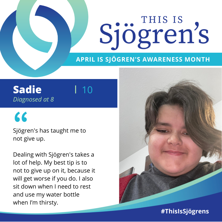 SjogrensOrg's tweet photo. April 12 is Pediatric Sjögren’s Awareness Day. 

Sadie 10 (diagnosed at 8)
"Sjögren's has taught me to not give up. Dealing with Sjögren's takes a lot of help."

#ThisIsSjögrens #PediatricSjögrensAwarenessDay #SjögrensAwarenessMonth #SjögrensInChildren

https://t.co/TQP278LJhw https://t.co/mRO91wFxlt