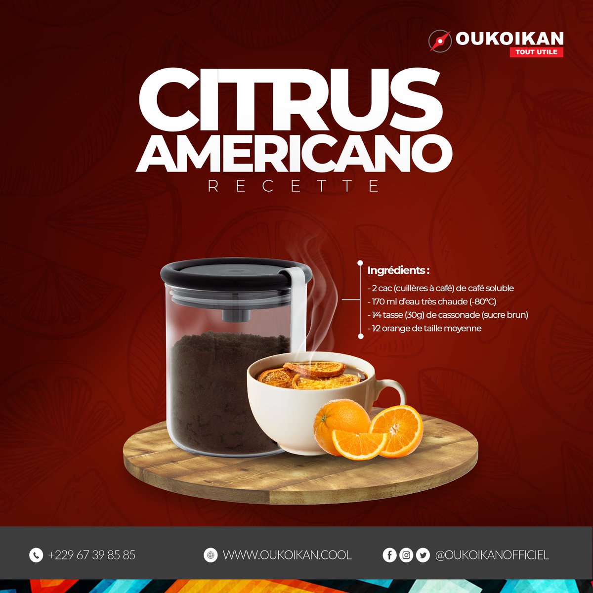 oukoikan's tweet photo. C’est l’après-midi. 
Vous avez sûrement besoin d’un coup de boost pour garder la forme le reste de la journée.

Essayez donc notre recette de Citrus Americano ☕️

#oukoikan #recette #café #citrus #booster #boost #orange #forme https://t.co/LXROruzyQu
