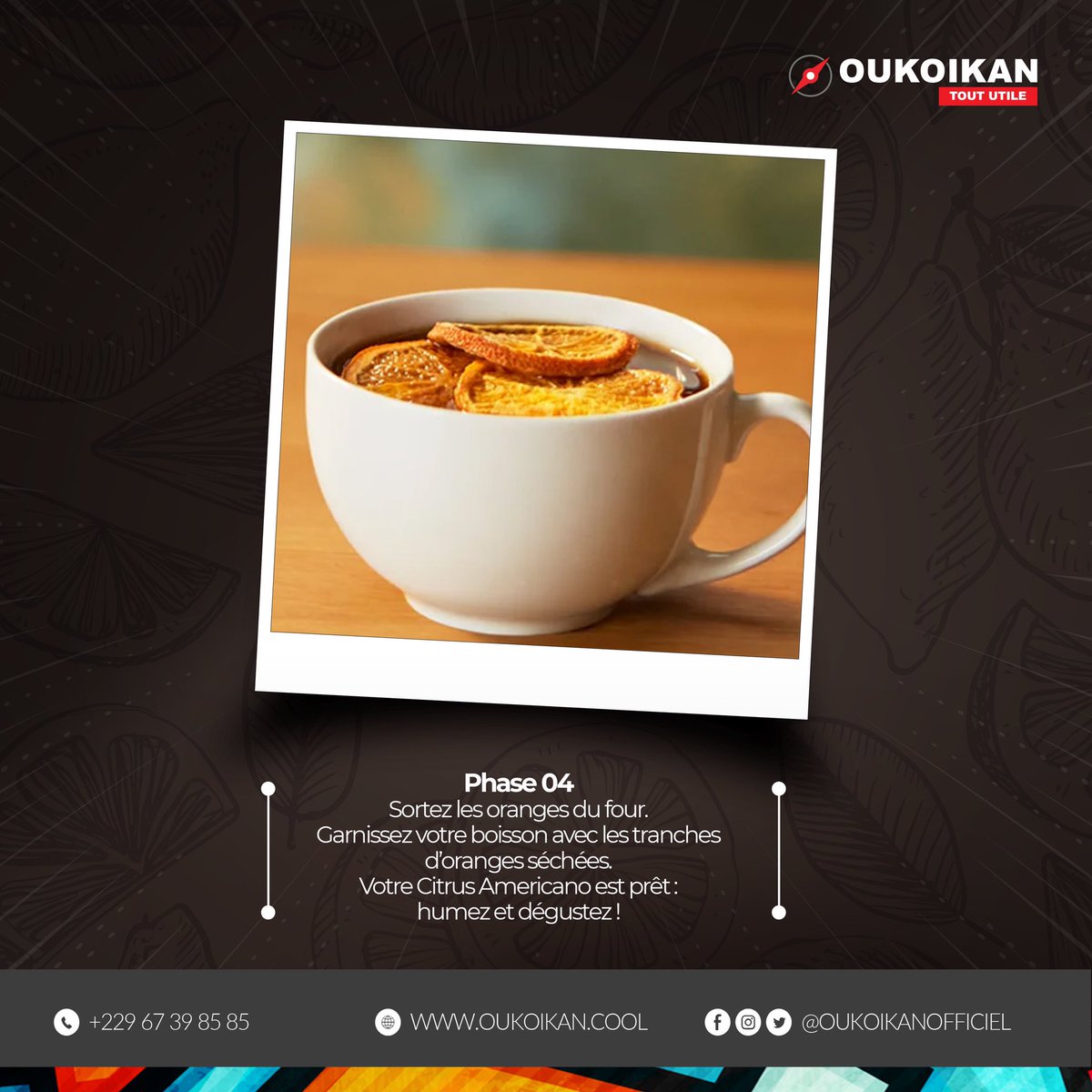 oukoikan's tweet photo. C’est l’après-midi. 
Vous avez sûrement besoin d’un coup de boost pour garder la forme le reste de la journée.

Essayez donc notre recette de Citrus Americano ☕️

#oukoikan #recette #café #citrus #booster #boost #orange #forme https://t.co/LXROruzyQu