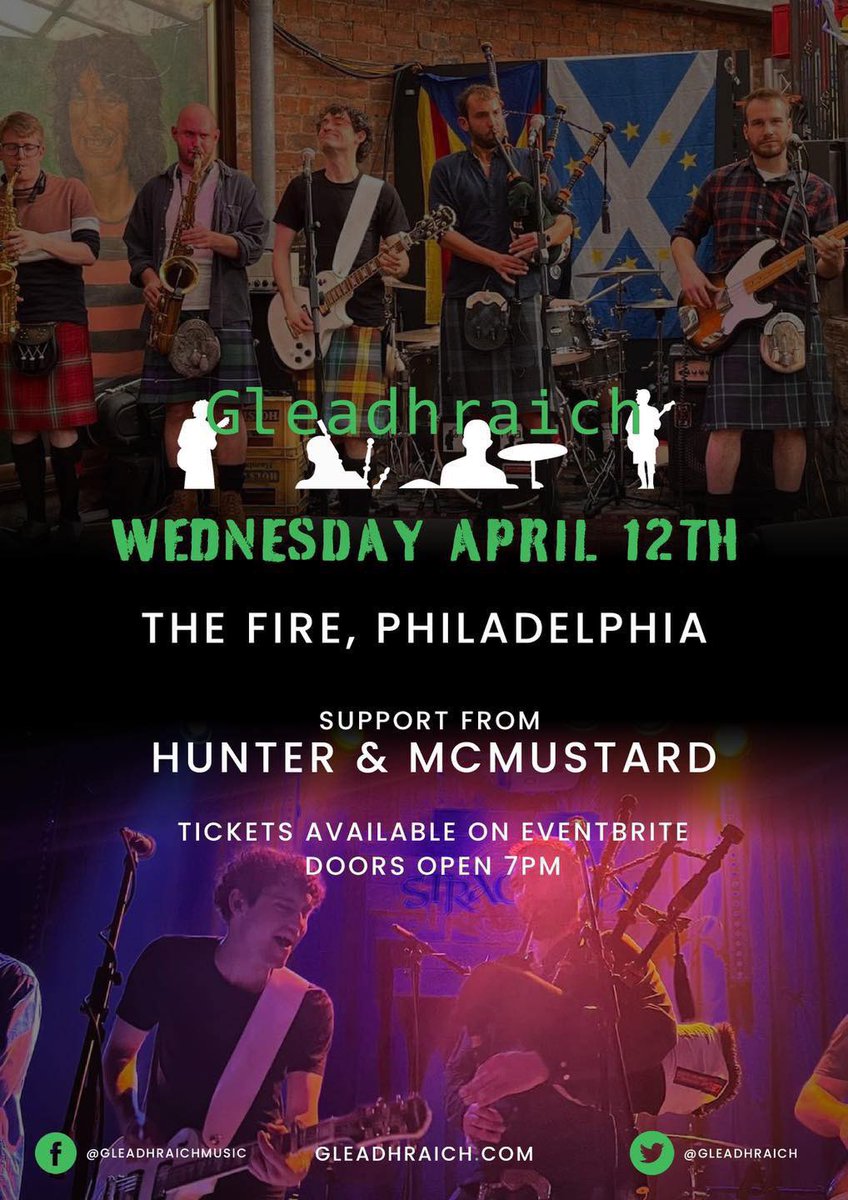 Philadelphia, we kick off with you lot tonight <a href="/FirePhilly/">The Fire</a> with our good pals Hunter &amp; McMustard. 

Final tickets available at the link below and remaining tickets will be available on the door! 

eventbrite.com/e/gleadhraich-…
