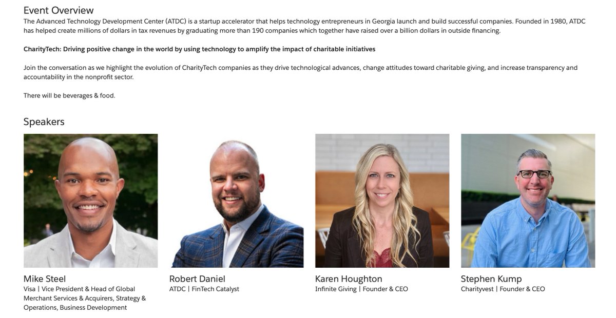 This sounds cool -- "CharityTech" session at <a href="/atdc/">ATDC</a>  with <a href="/Visa/">Visa</a>  and RED
lnkd.in/g45Tt3-W