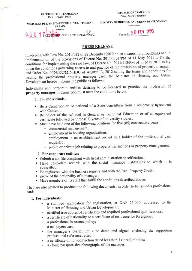 4mlegaltax's tweet photo. Did you know!
Individuals and corporate entities desiring to be licensed to practice the profession of property manager in Cameroon must meet established requirements? https://t.co/RmGlO5HcnL