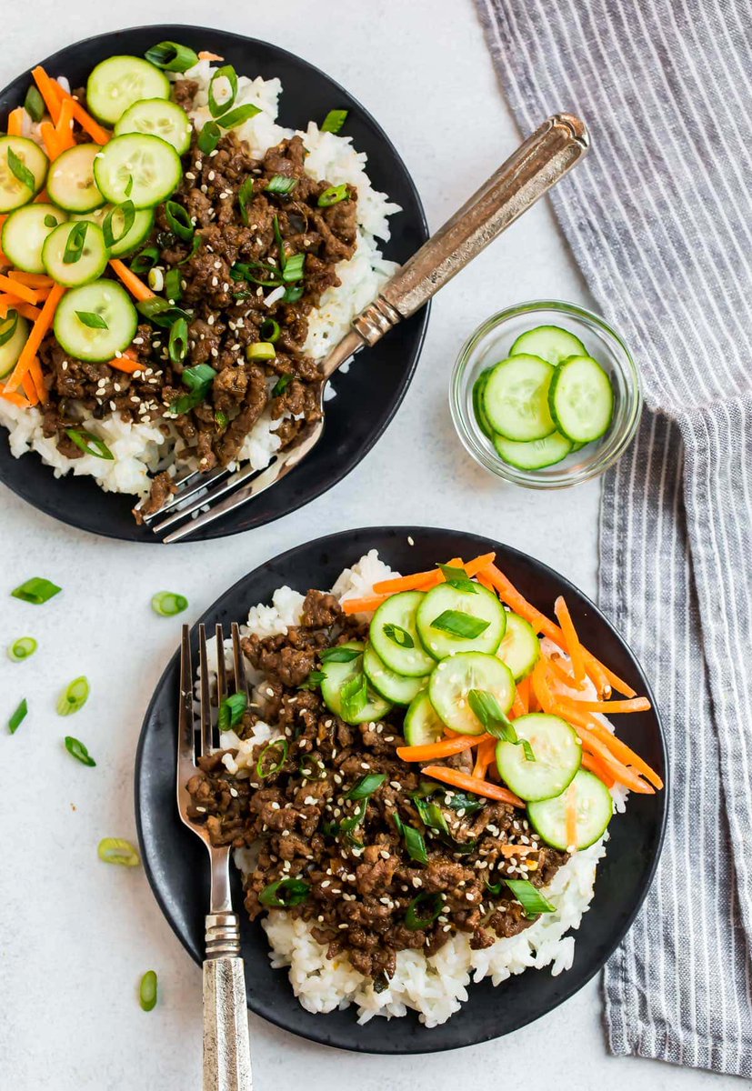 Quick and healthy Korean beef bowl — ready in 20 minutes and made with simple ingredients! Serve with rice and veggies for easy dinners or meal prep!  buff.ly/39mYJM7 #wellplatedrecipes #beef #recipes #dinner