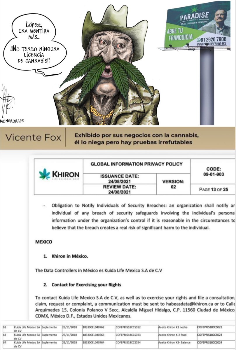 Holiii ... #Fox !! Aquí están las pruebas de tus fechorías ... Licencias que autorizó Cofepris a 63 empresas tuyas para vender derivados del cannabis (mariguana) también lo vas a negar??  Te despachaste a manos llenas corrupto #Apátrida, ya estás en el basurero de la Historia 😡