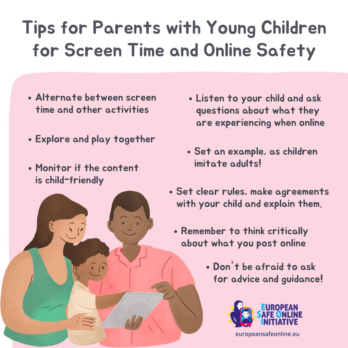SafeonlineEU's tweet photo. Navigating #SocialMedia as a parent can be tough, especially with digital toddlers &amp; preschoolers growing up surrounded by screens. 📱👶🧒

Here are some tips to help you ensure your child's #OnlineSafety and make the most out of #ScreenTime.

#DigitalParenting #ParentingAdvice https://t.co/GFE94T6tFL