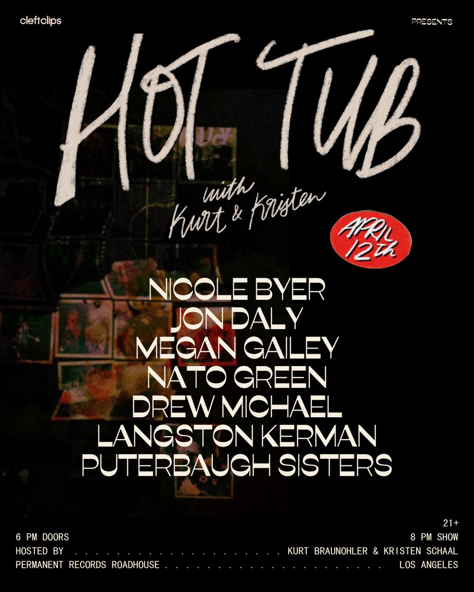 HotTub_Show's tweet photo. Tonight at @Permanent_LA w/ @nicolebyerv @jondaly @megangailey @natogreen #langstonkerman #drewmichael @puterbaughs @Dputerbaugh
A few online tix left: https://t.co/IK9xTpxiz8
Door tix available at 6pm. Show at 8pm! https://t.co/k5wRhHI36Q