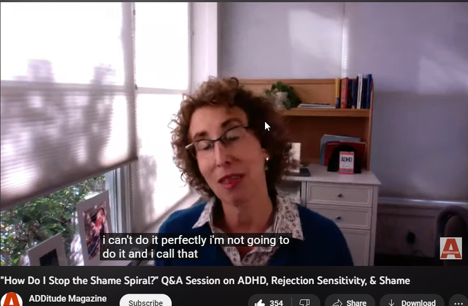 10,164 views  16 Oct 2021
ADHD expert Dr. Saline answers ADDitude readers' questions about ADHD and the phenomenon of rejection sensitive dysphoria that is so commonly associated with emotional dysregulation, in additionto shame. This video was originally broadcast on 10/02/2020. To learn more about Dr. Sharon Saline, visit https://www.drsharonsaline.com