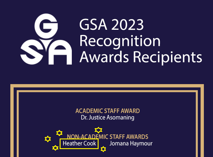 A tad delayed but still hot off the press!

We nominated our Anthropology grad advisor, the a-mazing Heather Cook, for a recognition award...and she won! <3

Congratulations, congratulations, congratulations!