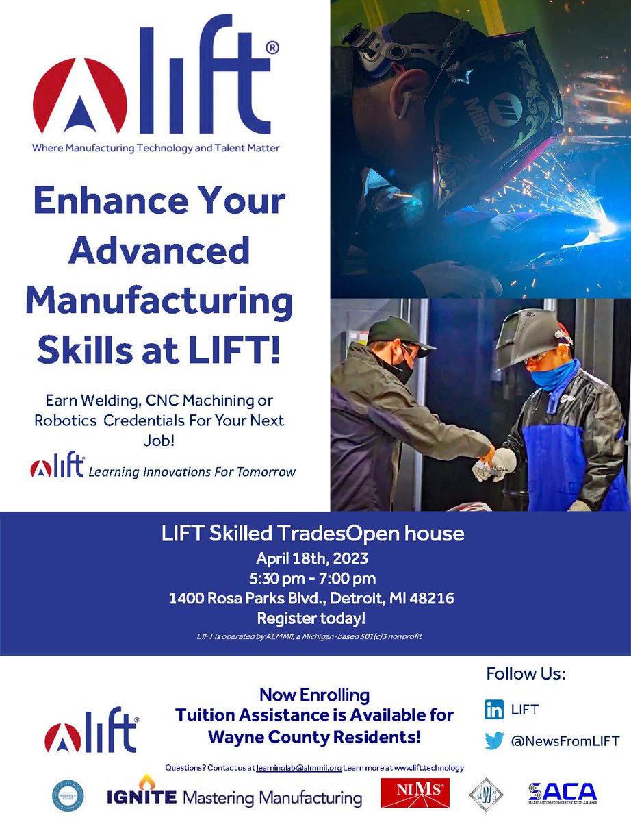 NewsfromLIFT's tweet photo. Join us for our Skilled Trades Open House on April 18th to learn more about how you, your friends &amp; family can earn a credential at NO COST to begin your #advancedmanufacturing career! Click the link below to register!

https://t.co/AUaibl6xuw https://t.co/NsUiUO5XaE