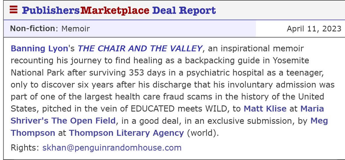 I am so grateful to my amazing agent, Meg Thompson; my teacher, Susan Shapiro; and to Maria Shriver for the opportunity to cast on a light on the troubled teen industry, and the importance of connecting with others and nature. @penguinrandom @mariashriver #writing #memoir #ptsd