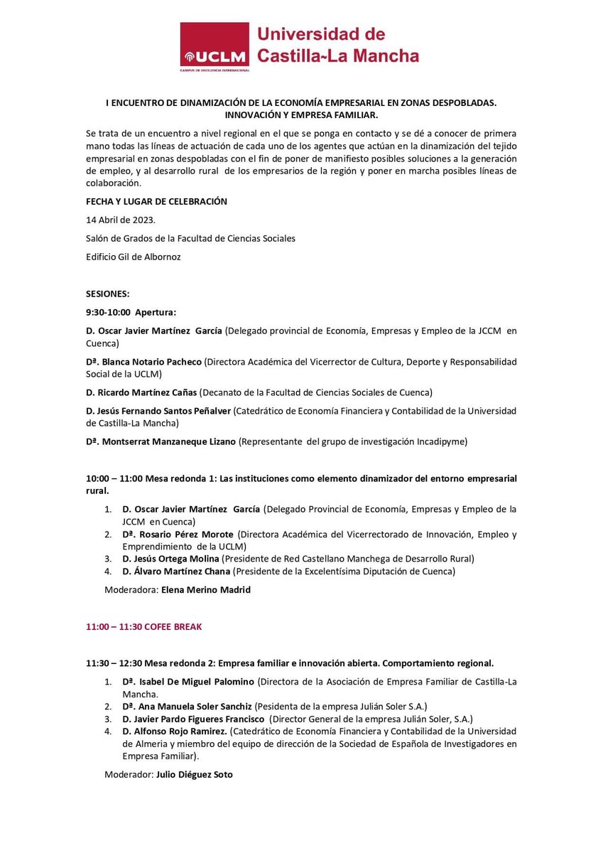 AdimanCuenca's tweet photo. Nuestro gerente, Miguel Ángel Moraga, participará este viernes en el  𝐈 𝐄𝐍𝐂𝐔𝐄𝐍𝐓𝐑𝐎 𝐃𝐄 𝐃𝐈𝐍𝐀𝐌𝐈𝐙𝐀𝐂𝐈Ó𝐍 𝐃𝐄 𝐋𝐀 𝐄𝐂𝐎𝐍𝐎𝐌Í𝐀 𝐄𝐌𝐏𝐑𝐄𝐒𝐀𝐑𝐈𝐀𝐋 𝐄𝐍 𝐙𝐎𝐍𝐀𝐒 𝐃𝐄𝐒𝐏𝐎𝐁𝐋𝐀𝐃𝐀𝐒. 𝐈𝐍𝐍𝐎𝐕𝐀𝐂𝐈Ó𝐍 𝐘 𝐄𝐌𝐏𝐑𝐄𝐒𝐀 𝐅𝐀𝐌𝐈𝐋𝐈𝐀𝐑.

#adiman https://t.co/bOvvXhAx9Z