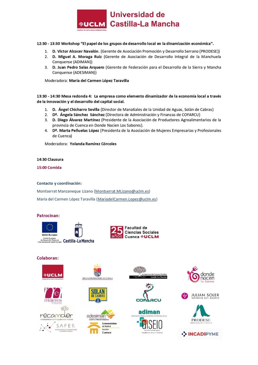 AdimanCuenca's tweet photo. Nuestro gerente, Miguel Ángel Moraga, participará este viernes en el  𝐈 𝐄𝐍𝐂𝐔𝐄𝐍𝐓𝐑𝐎 𝐃𝐄 𝐃𝐈𝐍𝐀𝐌𝐈𝐙𝐀𝐂𝐈Ó𝐍 𝐃𝐄 𝐋𝐀 𝐄𝐂𝐎𝐍𝐎𝐌Í𝐀 𝐄𝐌𝐏𝐑𝐄𝐒𝐀𝐑𝐈𝐀𝐋 𝐄𝐍 𝐙𝐎𝐍𝐀𝐒 𝐃𝐄𝐒𝐏𝐎𝐁𝐋𝐀𝐃𝐀𝐒. 𝐈𝐍𝐍𝐎𝐕𝐀𝐂𝐈Ó𝐍 𝐘 𝐄𝐌𝐏𝐑𝐄𝐒𝐀 𝐅𝐀𝐌𝐈𝐋𝐈𝐀𝐑.

#adiman https://t.co/bOvvXhAx9Z