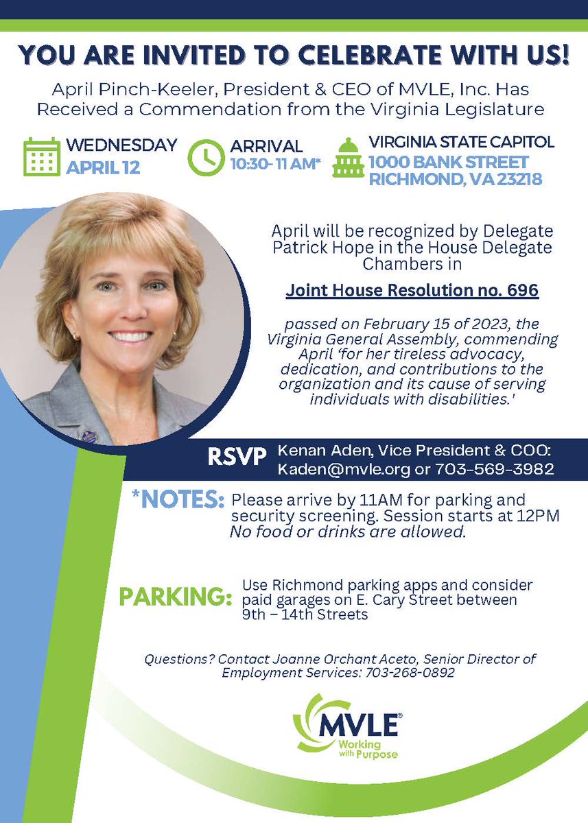 MVLEInc's tweet photo. Join us in congratulating April-Pinch Keeler on her commendation today! 

The commendation should take place between noon and 1 pm and be viewable from the Virginia General Assembly stream: 
https://t.co/ejk2HAS5mz https://t.co/0RCTlqILA4