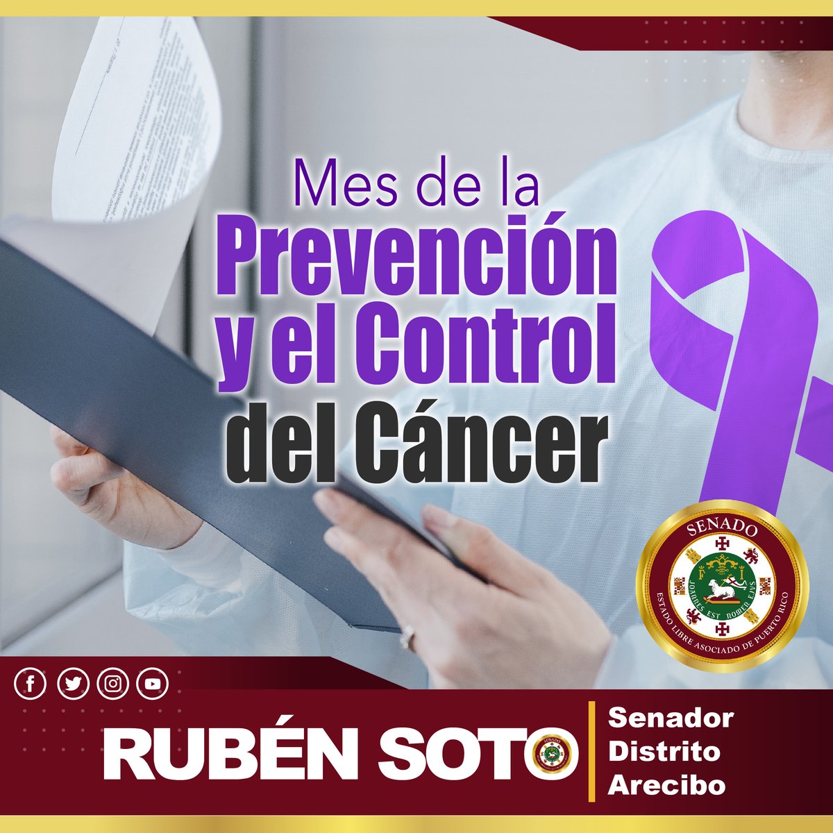 Rubensenadorpr's tweet photo. Abril es el mes de la prevención y el control del cáncer. Desde la Comisión de Salud hacemos un llamado a la prevención. ¡Cuídate!

#ComisiondeSalud #prevencioncontraelcancer https://t.co/PRn852uTQq