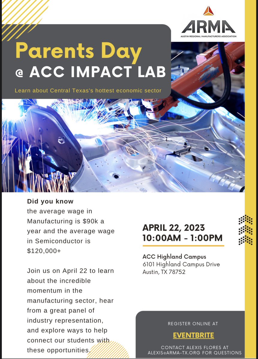 acc_career's tweet photo. Parents Day at our ACC IMPACT LAB @accdistrict 
APRIL 22, 2023
10:00am- 1:00pm https://t.co/xjk90Q1X11