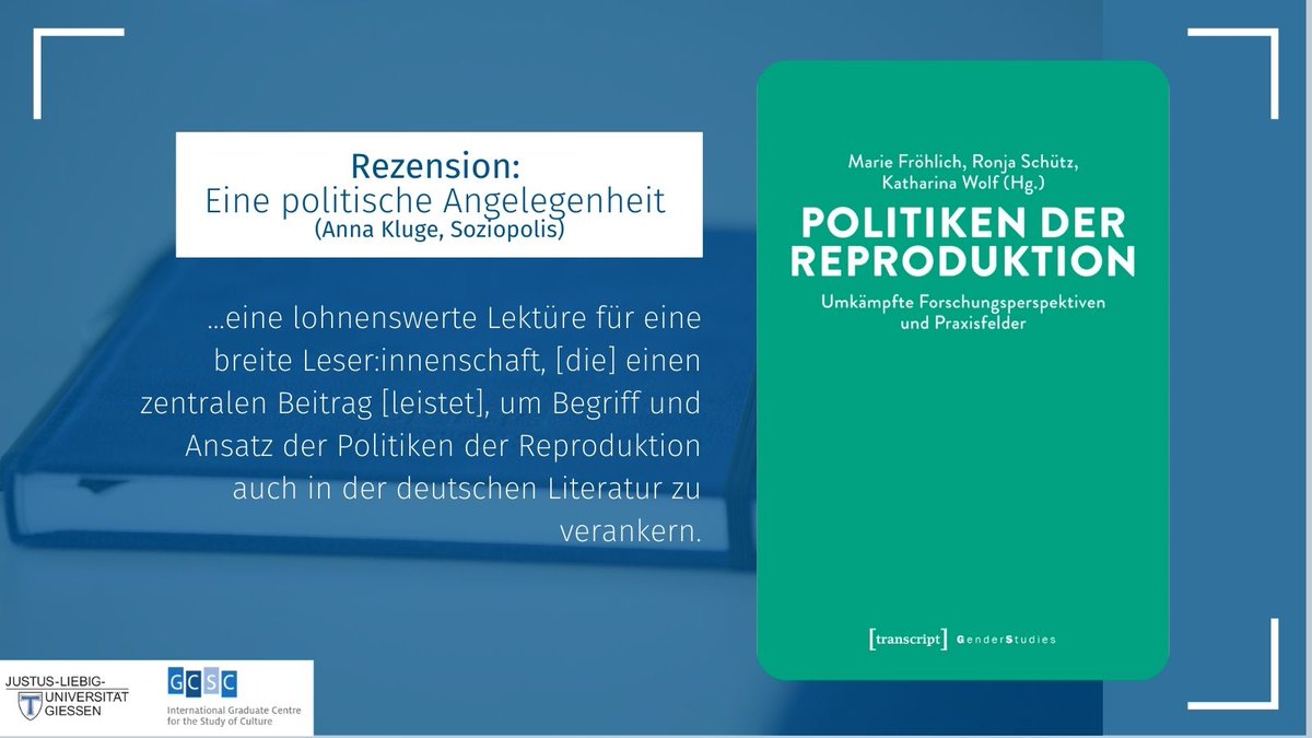 GCSC_JLU's tweet photo. #FeatureFriday 👓📖
Regulieren + Erleben von #Körper|n, #Wissen & #Lebenschancen ist politisch! #GCSCdoc Katharina Wolf hat dazu einen Sammelband mit herausgegeben. Eine #Rezension von @annaekluge gibt es jetzt auf @Soziopolis:
📰https://t.co/jOm2LPxKDx https://t.co/G6RMtTVh2I