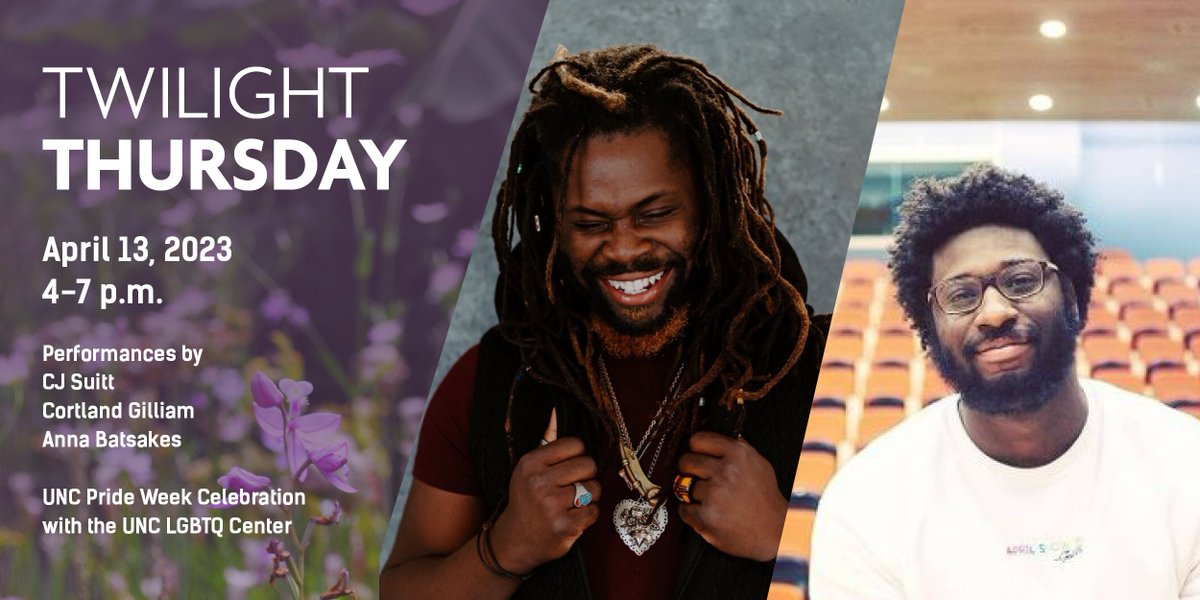 Tomorrow (Thursday 4/13) at Twilight Thursday: poetry performances by @suittsyouwrite and @corter_pounder, music by Anna Batsakes, and a Pride Week celebration with @uncchlgbtq! Come enjoy this beautiful spring season: 4-7 p.m., FREE! ➡️ ncbg.unc.edu/twilight