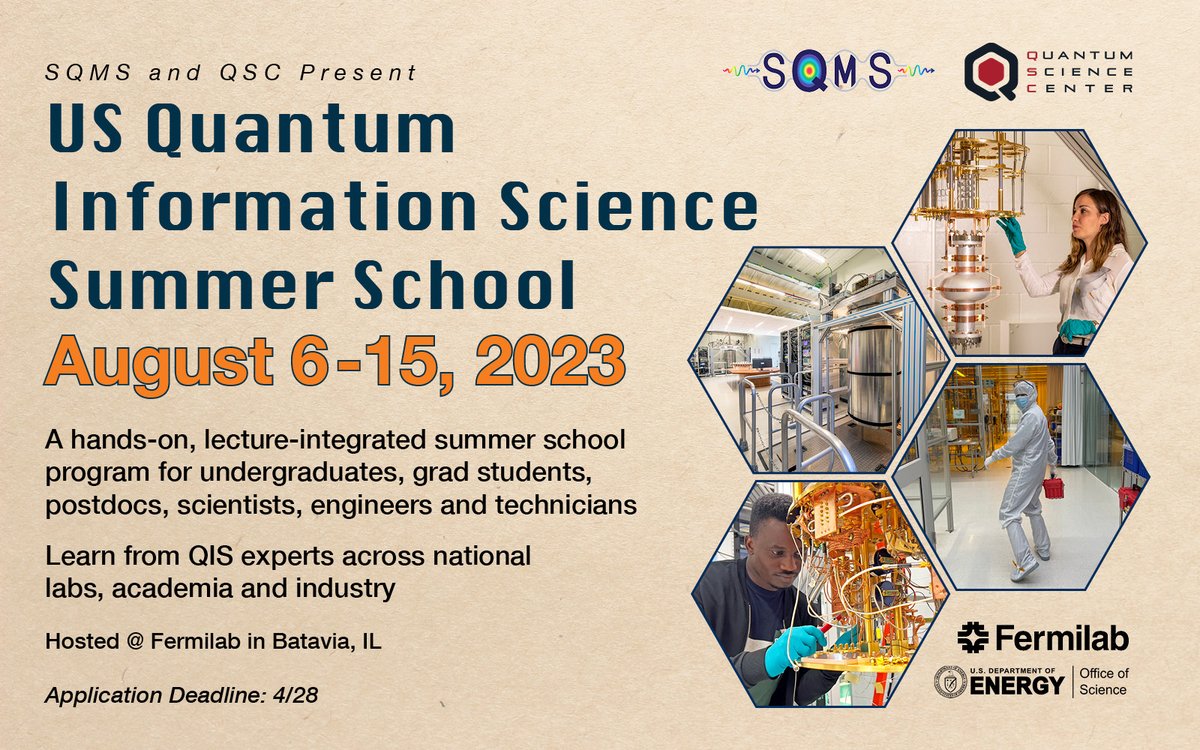 sqmscenter's tweet photo. Have you heard the news? 🚨📰 The US Quantum Information Summer School is accepting applications. This hands-on, in person program is hosted @Fermilab and we can't wait to see you! Apply today: https://t.co/L1PfajjreF #USQIS #QuantumQuintet #summerschool @doescience https://t.co/OxRnrekUXK