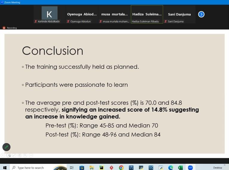 Today, <a href="/ARC_ESM/">Africa Resource Center for Excellence in SC Mgt</a> Consultant, <a href="/hadizasr/">Hadiza S R</a>, virtually presented the Report on the recently completed M &amp; E training to the State Teams.
Participants from <a href="/DrfKano/">KanoHealthSupplyChain</a>, <a href="/YODMA_/">Yobe State Drugs & Medical Consumables Mgt. Agency</a> and <a href="/KADHSMA/">Kaduna State Health Supplies Management Agency</a>  performed excellently in the training.
Congratulations to all participants 🎉
#SupplyChain