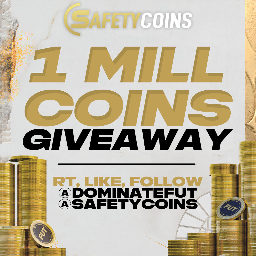 🚨 1 MILLION FIFA COINS GIVEAWAY!
All you have to do is:
- RT &amp; Like 🔁 ❤️
- Follow <a href="/DominateFut/">DominateFUT 💰💨</a> &amp; @SafetyCoins 
- EXTRA: RT my pinned tweet! (x1,5+ possibilities) 🔁

Announcing winner 4/14 at 6 PM UTC
Good Luck! 🍀