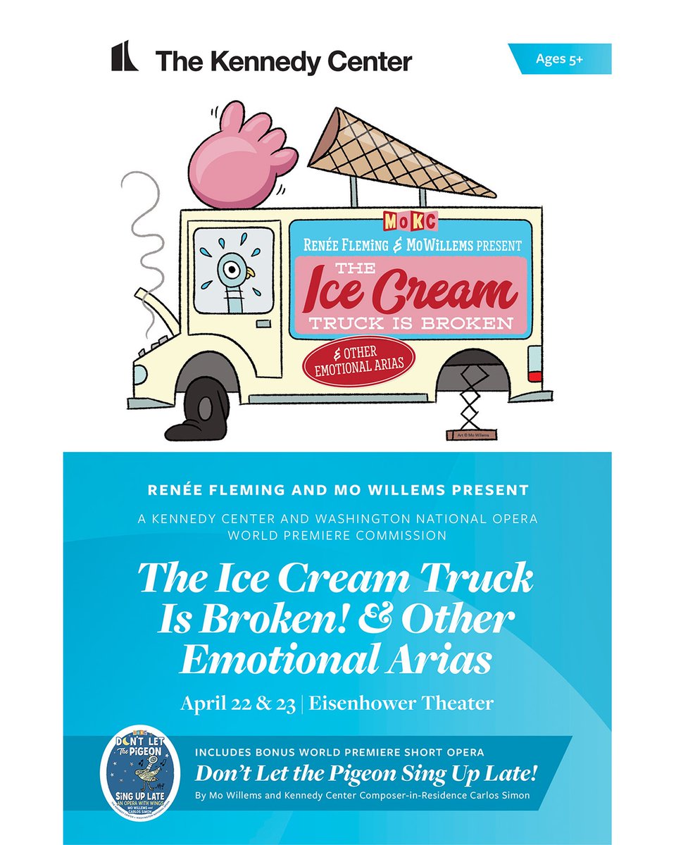 The_Pigeon's tweet photo. Get ready for The Pigeon's operatic debut in Don't Let the Pigeon Sing Up Late! The premiere performance will be part of The Ice Cream Truck is Broken! &amp; Other Emotional Arias, opening 4/22 at @kennedycenter! https://t.co/hcGGT9TTes - The Workshop https://t.co/KgMdfDOKaF