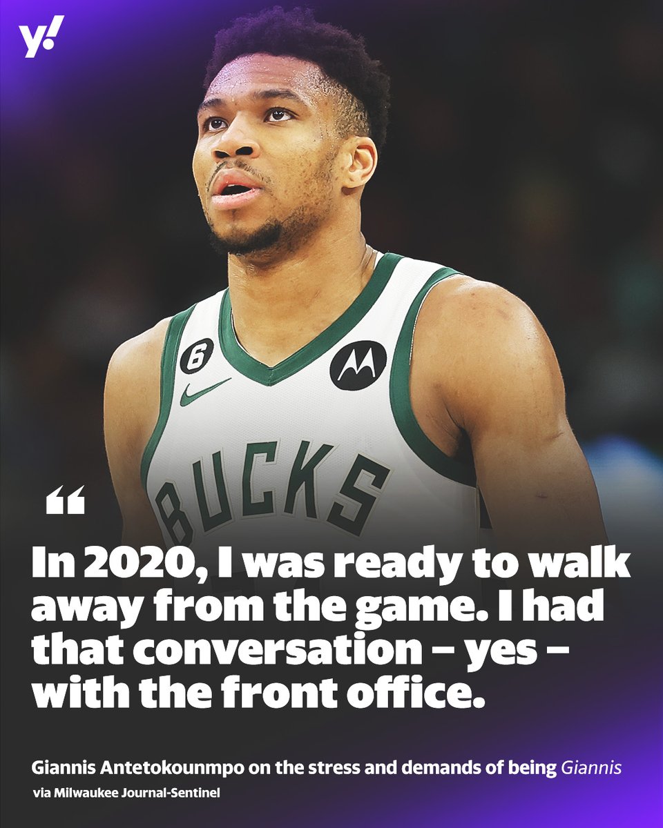Giannis revealed that the pressure of being 𝘎𝘪𝘢𝘯𝘯𝘪𝘴 almost led him to retiring in 2020.

Instead, he decided to talk to a therapist to help with the stress and demands and his mental health.

(via <a href="/journalsentinel/">Journal Sentinel</a>)